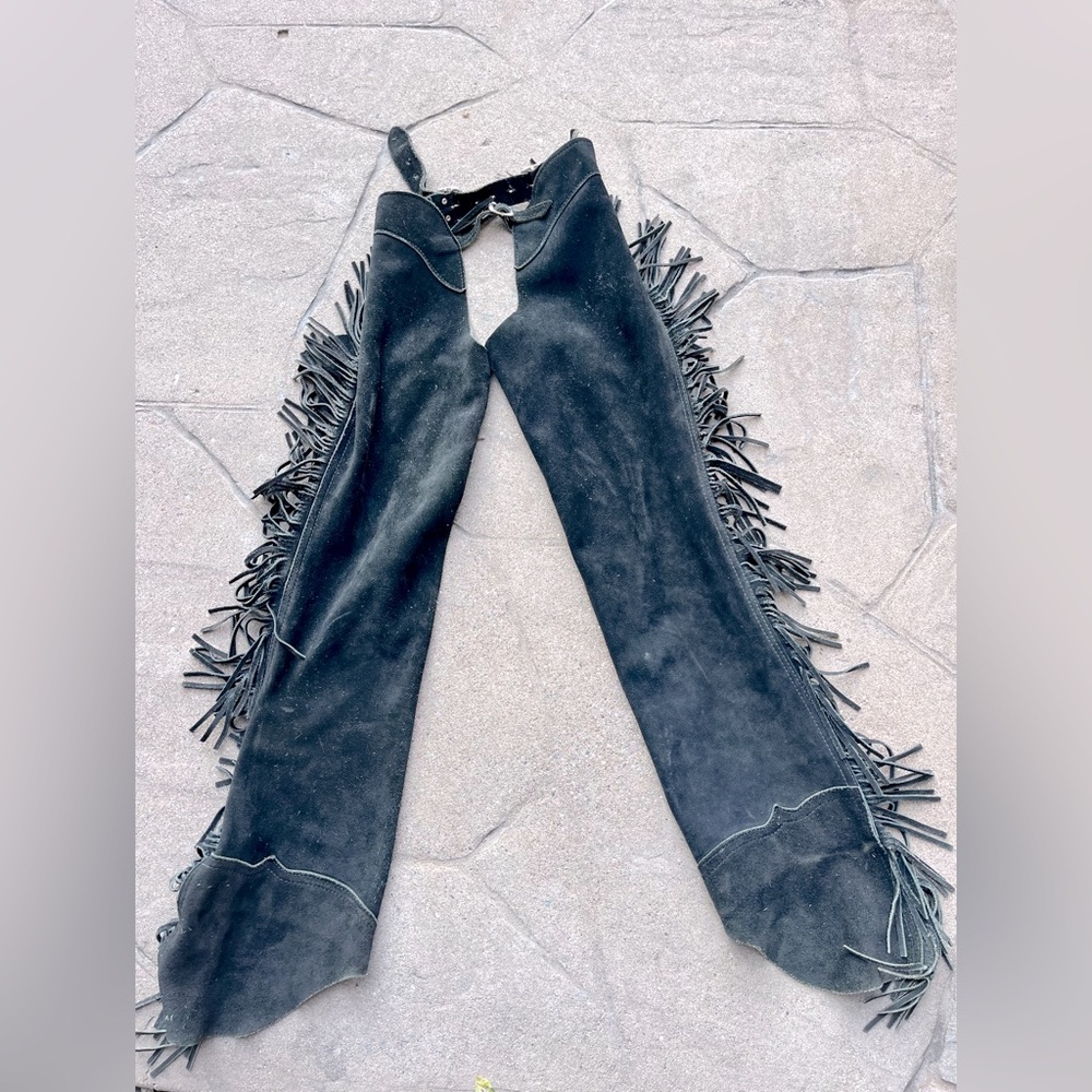 Women’s Black Suede Boot Cut Fringe Leggings